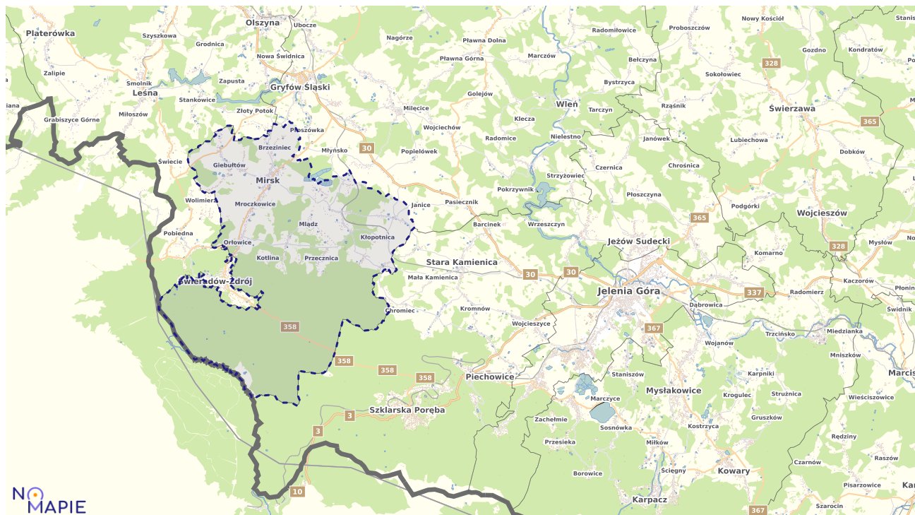 Mapa obszarów ochrony przyrody Mirska