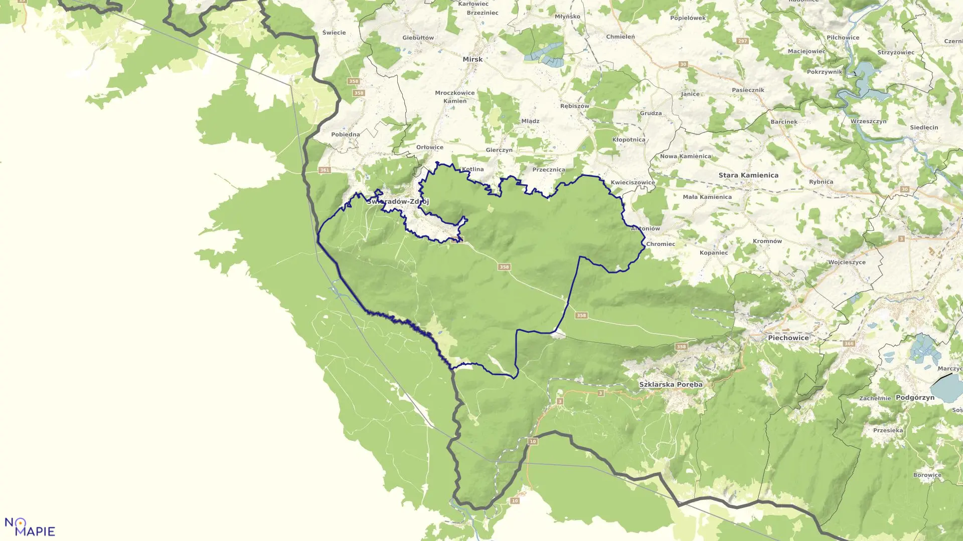 Mapa obrębu IZERA w gminie Mirsk