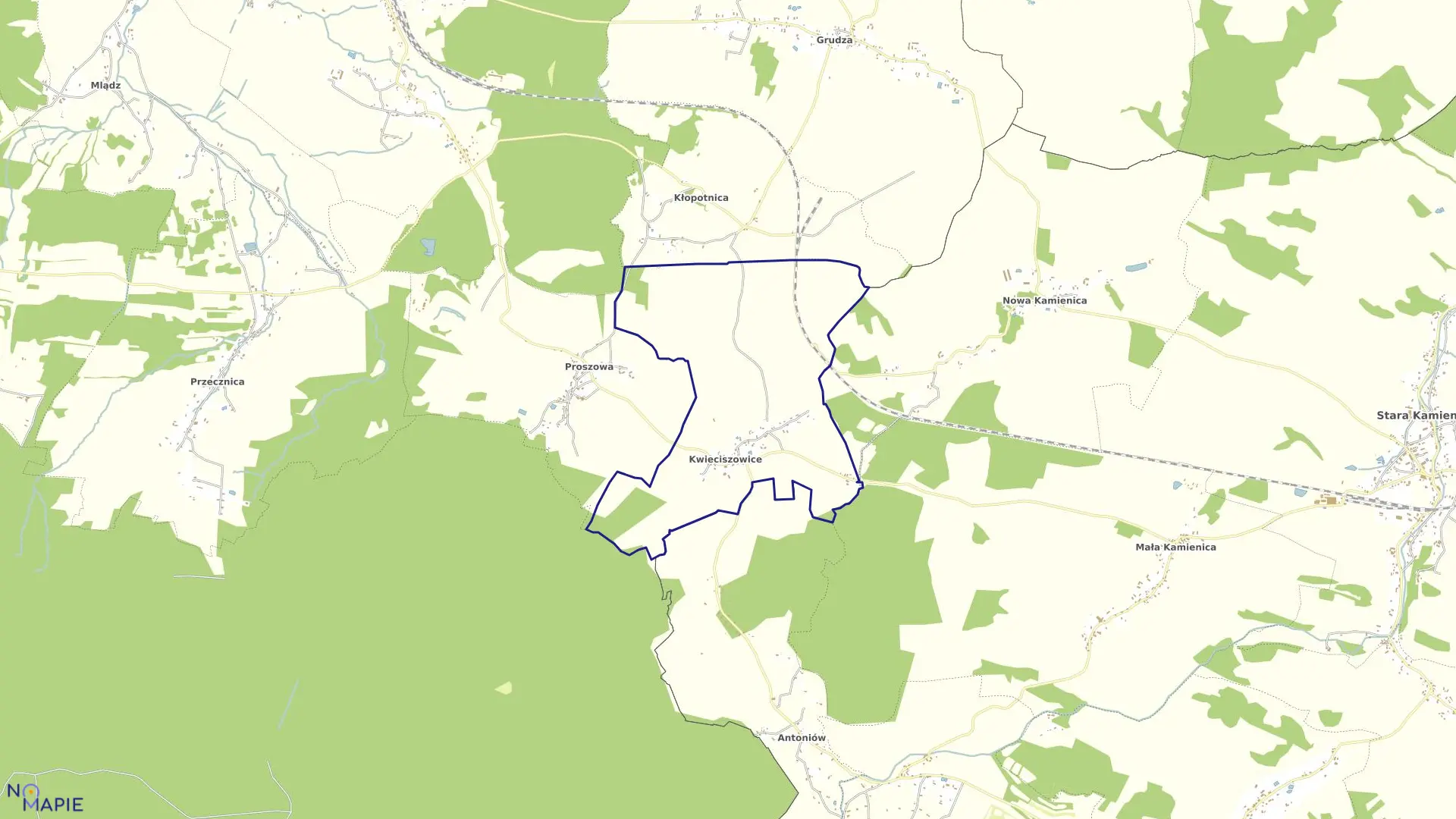 Mapa obrębu KWIECISZOWICE w gminie Mirsk