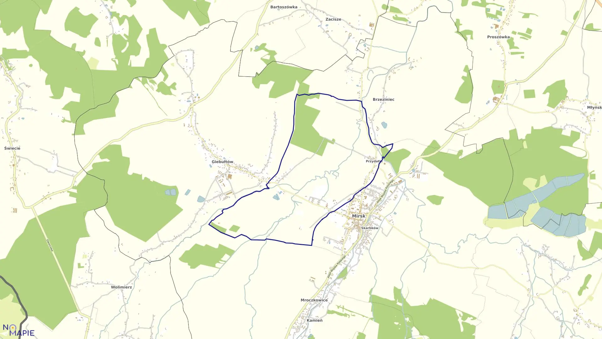 Mapa obrębu MIRSK-1 w gminie Mirsk
