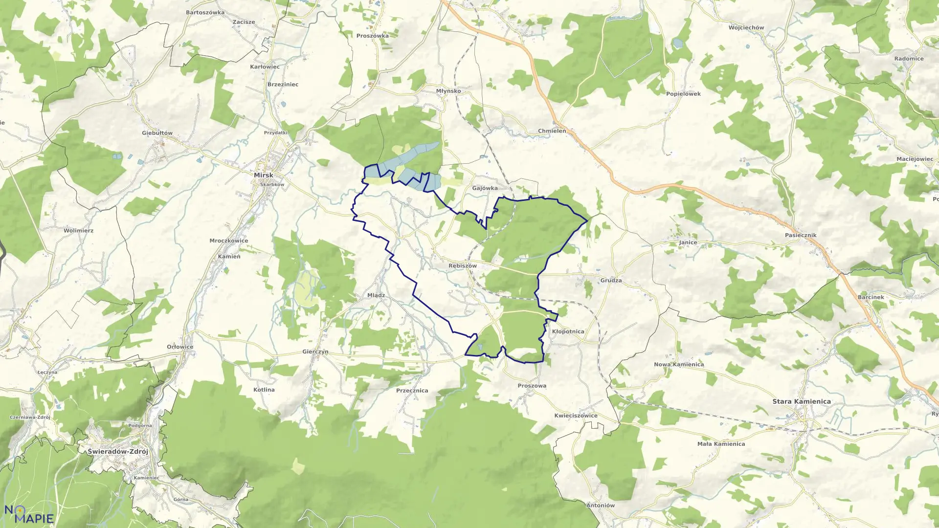 Mapa obrębu RĘBISZÓW w gminie Mirsk